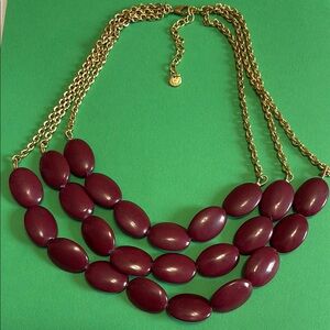 Talbots Burgundy Necklace beads with Gold Chain